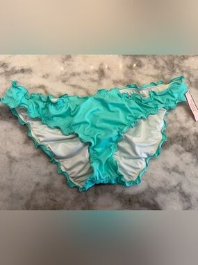 Victoria’s Secret Aqua Ruffle Trim Cheeky Bikini Bottom L BNWT